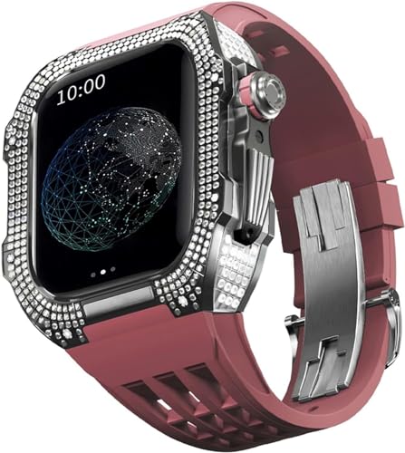 EKINS Luxuriöses Titan-Metall-Uhrengehäuse + Fluoridkautschuk-Uhrenarmband-Modifikationsset, für Apple Watch Serie 8, 7, 6, 4, SE, 5, 44 mm, 45 mm, Metallgehäuse, Gummiband-Ersatz (Farbe: Color20, von EKINS