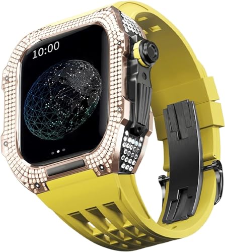 EKINS Luxuriöses Titan-Metall-Uhrengehäuse + Fluoridkautschuk-Uhrenarmband-Modifikationsset, für Apple Watch Serie 8, 7, 6, 4, SE, 5, 44 mm, 45 mm, Metallgehäuse, Gummiband-Ersatz (Farbe: Color26, von EKINS