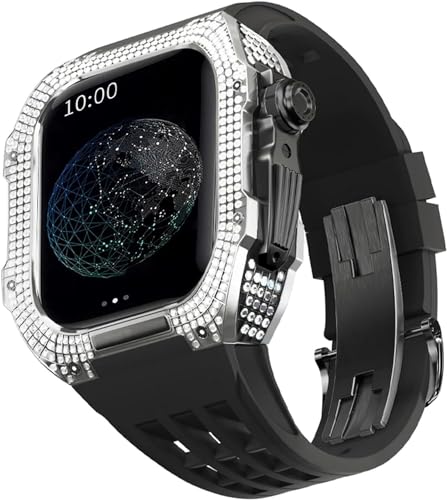 EKINS Luxuriöses Titan-Metall-Uhrengehäuse + Fluoridkautschuk-Uhrenarmband-Modifikationsset, für Apple Watch Serie 8, 7, 6, 4, SE, 5, 44 mm, 45 mm, Metallgehäuse, Gummiband-Ersatz (Farbe: Color50, von EKINS