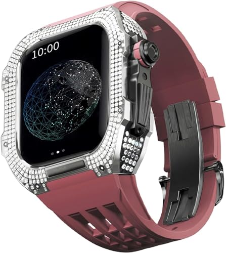 EKINS Luxuriöses Titan-Metall-Uhrengehäuse + Fluoridkautschuk-Uhrenarmband-Modifikationsset, für Apple Watch Serie 8, 7, 6, 4, SE, 5, 44 mm, 45 mm, Metallgehäuse, Gummiband-Ersatz (Farbe: Color57, von EKINS