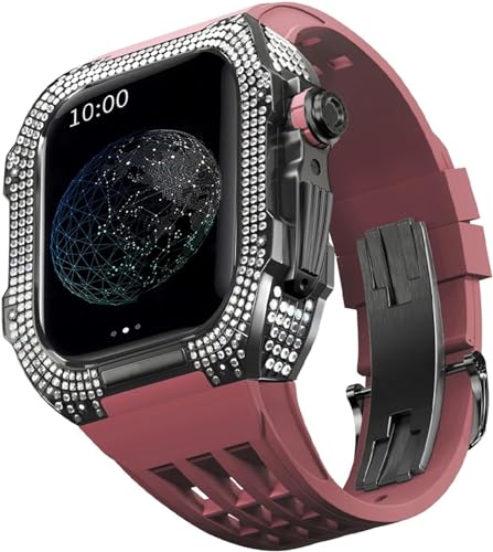 EKINS Luxuriöses Titan-Metall-Uhrengehäuse + Fluoridkautschuk-Uhrenarmband-Modifikationsset, für Apple Watch Serie 8, 7, 6, 4, SE, 5, 44 mm, 45 mm, Metallgehäuse, Gummiband-Ersatz (Farbe: Color02, von EKINS