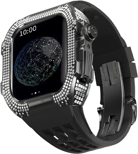 EKINS Luxuriöses Titan-Metall-Uhrengehäuse + Fluoridkautschuk-Uhrenarmband-Modifikationsset, für Apple Watch Serie 8, 7, 6, 4, SE, 5, 44 mm, 45 mm, Metallgehäuse, Gummiband-Ersatz (Farbe: Color01, von EKINS