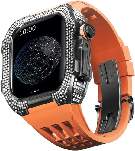 EKINS Luxuriöses Titan-Metall-Uhrengehäuse + Fluoridkautschuk-Uhrenarmband-Modifikationsset, für Apple Watch Serie 8, 7, 6, 4, SE, 5, 44 mm, 45 mm, Metallgehäuse, Gummiband-Ersatz (Farbe: Farbe 16, von EKINS