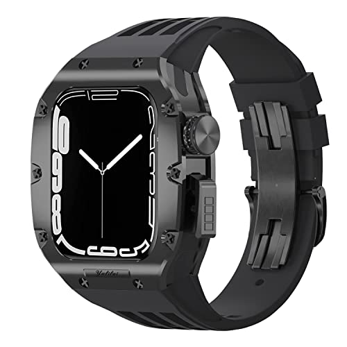 EKINS Luxuriöses Uhrengehäuse, 44 mm, 45 mm, für Apple Watch Band Serie 8, 7, 6, 5, 4, SE, Titanlegierung, Titan, Viton-Armband, für iWatch-Modifikationsset, 44mm, Achat von EKINS