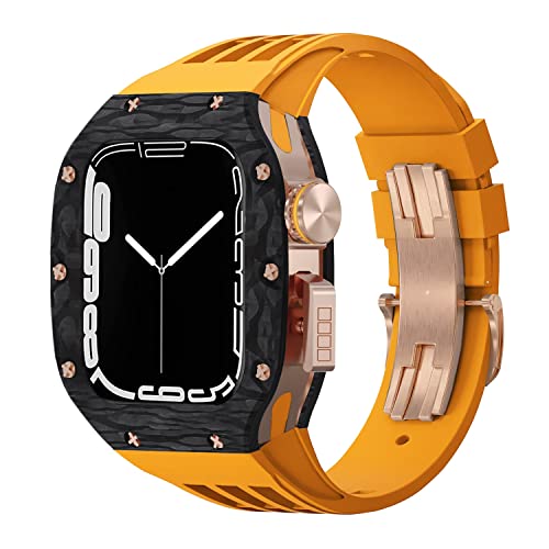 EKINS Luxuriöses Uhrengehäuse aus Karbonfaser, Fluorkautschuk, Modifikationsset, für Apple Watch Band 8, 7, SE, 6, 5, 4, 45 mm, 44 mm, Ersatzarmband, 44MM, Achat von EKINS