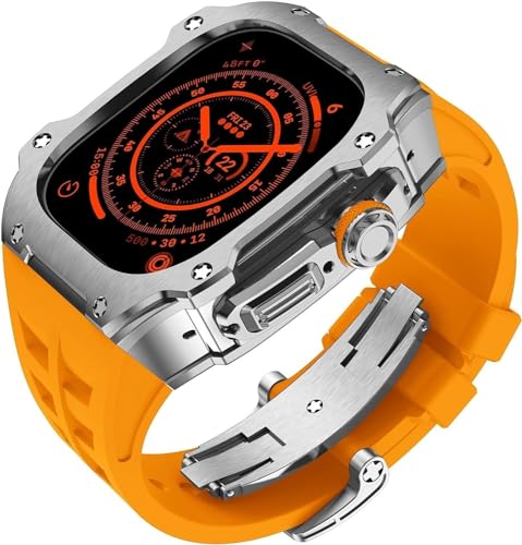 EKINS RM-Stil Edelstahl-Uhrengehäuse + Sport-Gummi-Uhrenarmband, für Herren und Damen, für Apple Watch Ultra 49 mm, DIY-Modifikationsset, Ersatz-Uhrenarmband-Zubehör, 49 mm, Achat von EKINS