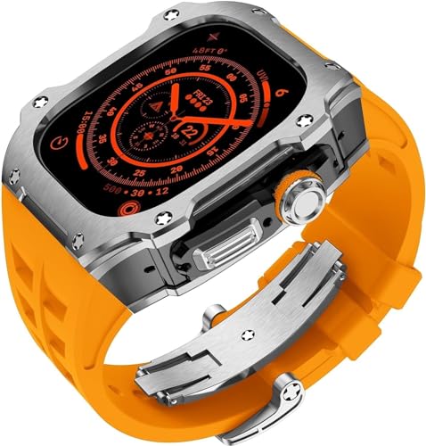 EKINS RM-Stil Edelstahl-Uhrengehäuse + Sport-Gummi-Uhrenarmband, für Herren und Damen, für Apple Watch Ultra 49 mm, DIY-Modifikationsset, Ersatz-Uhrenarmband-Zubehör, 49 mm, Achat von EKINS