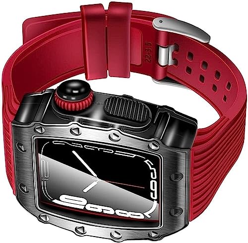 EKINS Silikon-Uhrenarmband mit Legierungsrahmen, für Apple Watch 8/7, 45 mm, 41 mm, 44 mm, 40 mm, für Damen- und Herren-Uhrenarmband, Mod-Kit, RM-Metalllünette, Schutz, Sportarmband, Ersatz-Set, For von EKINS