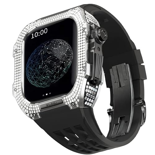 EKINS Titangehäuse und Gummi-Uhrenarmband, kompatibel mit Apple Watch 44 mm, Titanlegierung Lünette und Fluorkautschuk-Uhrenarmband, für iWatch Serie 6/5/4/SE, 44 mm Umbauset, 44MM, Achat von EKINS