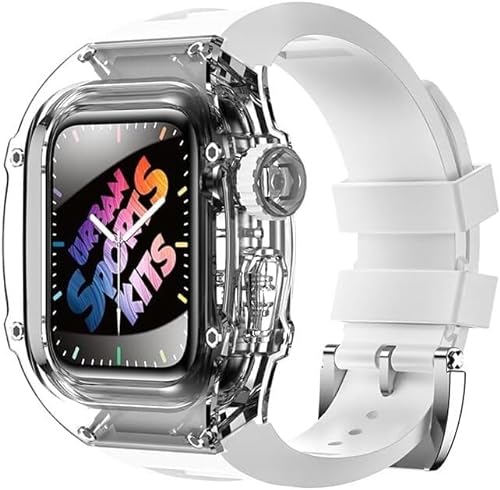 EKINS Transparentes Uhrengehäuse, Gummiband, Mod-Kit, für Apple Watch 8/7/6/5/4/SE, transparentes Uhrengehäuse, sportliches atmungsaktives Armband, für iWatch 45 mm, 44 mm, Ersatzzubehör, 44MM, Achat von EKINS