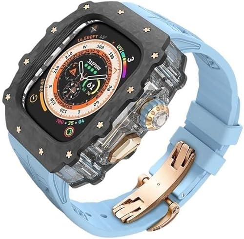 EKINS Transparentes Uhrengehäuse aus Karbonfaser, Mod-Kit, für Apple Watch Ultra 2 49 mm, luxuriöses Uhrenarmband und Carbonfaser-Uhrengehäuse, für iWatch Serie 9/8/7/6/5/4/SE, 45 mm, 44 mm Zubehör, von EKINS