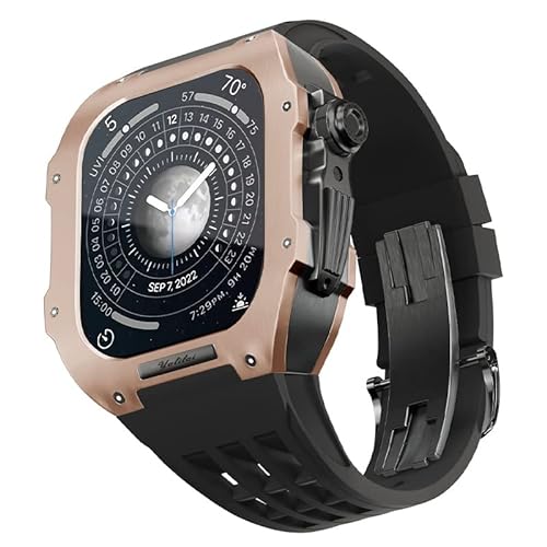 EKINS Uhren-Modifikationsset, für Apple Watch 8, 7, 45 mm, Ersatzarmbänder, Titan-Uhrengehäuse, Fluorkautschuk-Armband, Luxus-Uhrengehäuse und Armband-Modifikationsset, 45 mm, Achat von EKINS