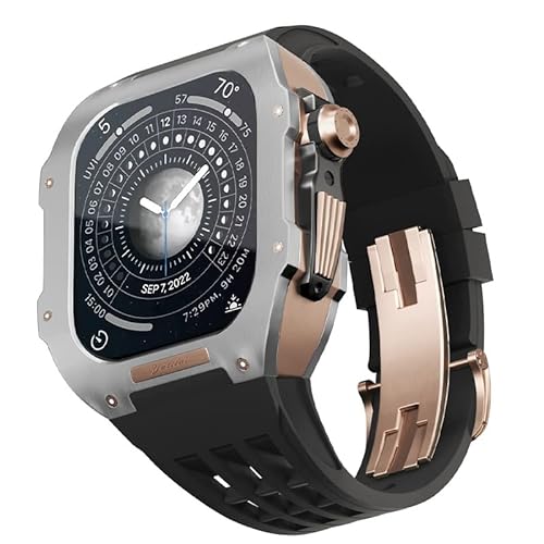 EKINS Uhren-Modifikationsset, für Apple Watch 8, 7, 45 mm, Ersatzarmbänder, Titan-Uhrengehäuse, Fluorkautschuk-Armband, Luxus-Uhrengehäuse und Armband-Modifikationsset, 45 mm, Achat von EKINS