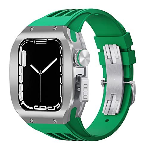 EKINS Uhrengehäuse, 44 mm, 45 mm, Titanlegierung, Fluorkautschuk-Armband, Modifikationsset, für Apple Watch 8, 7, 6, 5, 4, SE-Serie, Uhrenersatz, verbessertes Luxus-Uhrenarmband-Set, 44mm, Achat von EKINS