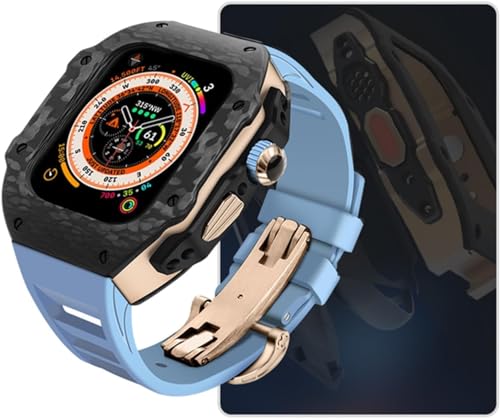 EKINS Uhrengehäuse aus Karbonfaser, Gummi-Uhrenarmband, für Apple Watch 8, 7, 6, 5, 4, SE-Serie, RM-Stil, Sportarmband, Mod-Kit, für iWatch 44 mm, 45 mm, Ersatzzubehör, 45 mm, Achat von EKINS