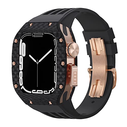 EKINS Uhrengehäuse aus Karbonfaser und Armband, für Apple Watch 8, 7, 6, 5, 4, SE, 44 mm, 45 mm, Modifikation, Legierungsrahmen, Gummi-Uhrenarmband, 45 mm, Achat von EKINS