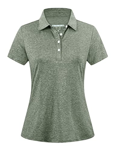 EKLENTSON Damen Polo Arbeitsshirt Kurzarm Klassisch Golf Poloshirt Sommer Performance mit Kragen Shirt Fitness Yoga Top, Armeegrün L von EKLENTSON