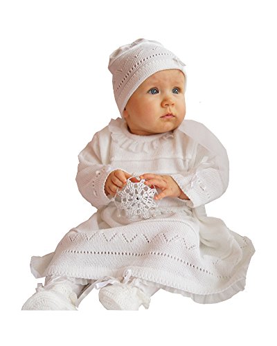 EKO Baby Taufkleid für Mädchen Strick-Set Mütze und Kleid weiß, Größe:68, Farbe:weiß von EKO