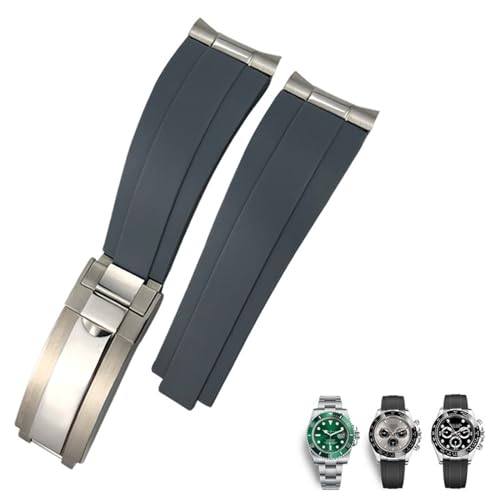 EKSIL Metall-Uhrenarmband aus Gummi, gebogenes Ende, 20 mm, Sportarmband für Rolex Daytona GMT Watch, Yacht Master, Submariner, modischer grüner Gürtel, 21 mm, Achat von EKSIL