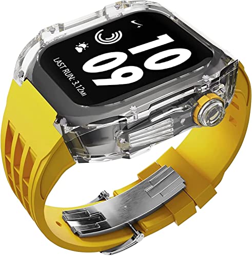 EKSIL Transparentes Vollschutz-Uhrengehäuse, Gummiband, für Apple Watch Ultra 49 mm, 45 mm, 44 mm, harte PC-Uhrenabdeckung und Fluorelastomer-Armband, Zubehör, Uhrenarmband, Mod Kit, 49 mm, Achat von EKSIL