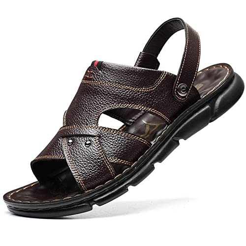 EKsma Herren-Ledersandalen, Strandsandale mit offener Zehenpartie, Sommer-Outdoor-Wanderschuhe, lässige Herren-Sandalen(Color:Brown,Size:EU 37) von EKsma