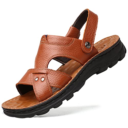 EKsma Herren-Ledersandalen, Strandsandale mit offener Zehenpartie, Sommer-Outdoor-Wanderschuhe, lässige Herren-Sandalen(Color:Yellowish Brown,Size:EU 37) von EKsma