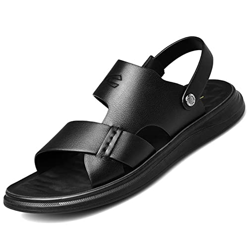 EKsma Herren-Sandalen, Outdoor-Strandschuhe aus Leder mit offenem Zehenbereich, lässige, elastische Strand-Fischer-Hausschuhe for den Sommer(Color:Black,Size:EU 37) von EKsma