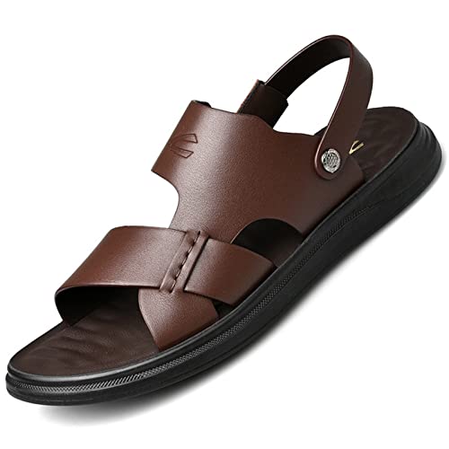 EKsma Herren-Sandalen, Outdoor-Strandschuhe aus Leder mit offenem Zehenbereich, lässige, elastische Strand-Fischer-Hausschuhe for den Sommer(Color:Brown,Size:EU 37) von EKsma