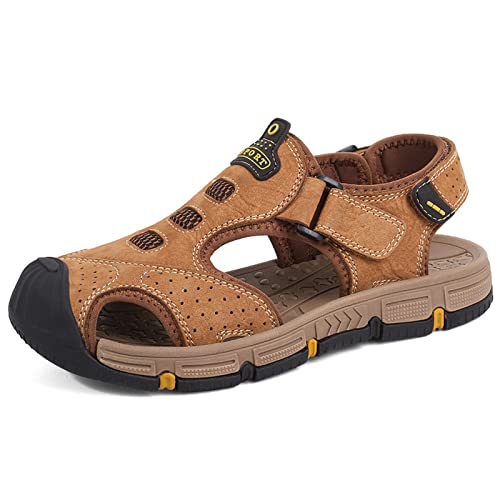 EKsma Herren-Sandalen aus Leder mit geschlossenem Zehenbereich, atmungsaktiv, weich, Sport, Outdoor-Sandalen, Sommer-Herren-Strandschuhe, Trekking, Wandern, Wandern(Color:Brown,Size:EU 37) von EKsma