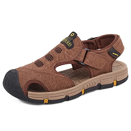 EKsma Herren-Sandalen aus Leder mit geschlossenem Zehenbereich, atmungsaktiv, weich, Sport, Outdoor-Sandalen, Sommer-Herren-Strandschuhe, Trekking, Wandern, Wandern(Color:Dark Brown,Size:EU 37) von EKsma