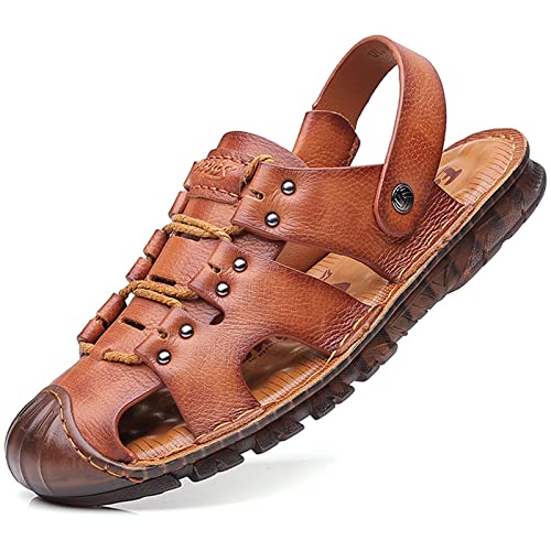 Herren-Ledersandale mit geschlossenem Zehenbereich, verstellbare Fischer-Wassersandalen for den Sommer im Freien, lässige Wandersandalen (Color : Brown, Size : EU 37) von EKsma