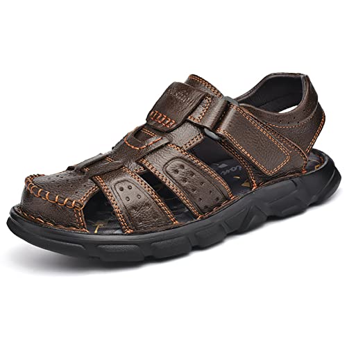 Herren-Ledersandalen, Sommer-Herren-Strandschuhe, geschlossene Zehenschuhe, lässige Trekking-Walking-Wandersandalen (Color : Dark Brown, Size : EU 37) von EKsma