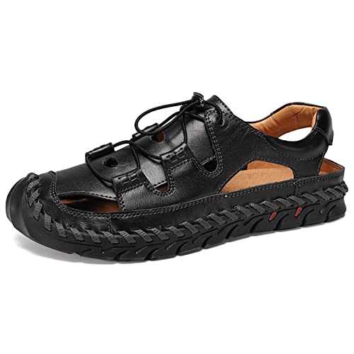 Herren-Ledersandalen, Sommer-Strand-Fischer-Wasserschuhe, Sport-Outdoor-Sandalen, Freizeitschuhe (Color : Black, Size : EU 39) von EKsma