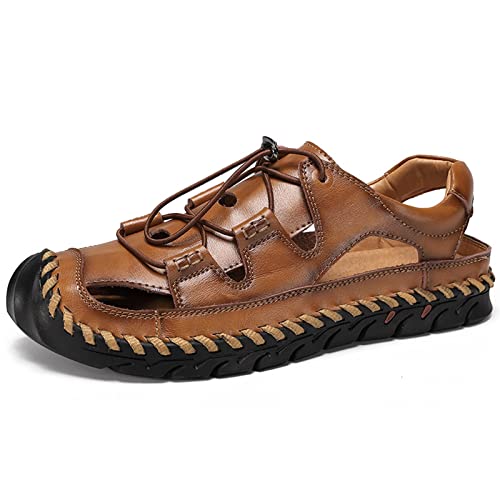 Herren-Ledersandalen, Sommer-Strand-Fischer-Wasserschuhe, Sport-Outdoor-Sandalen, Freizeitschuhe (Color : Brown, Size : EU 37) von EKsma