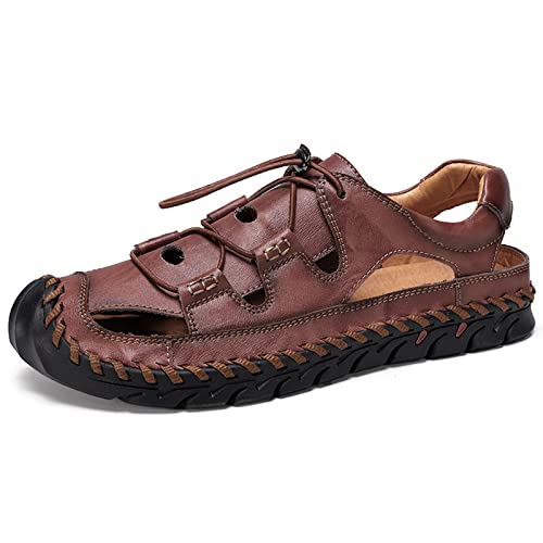 Herren-Ledersandalen, Sommer-Strand-Fischer-Wasserschuhe, Sport-Outdoor-Sandalen, Freizeitschuhe (Color : Dark Brown, Size : EU 37) von EKsma