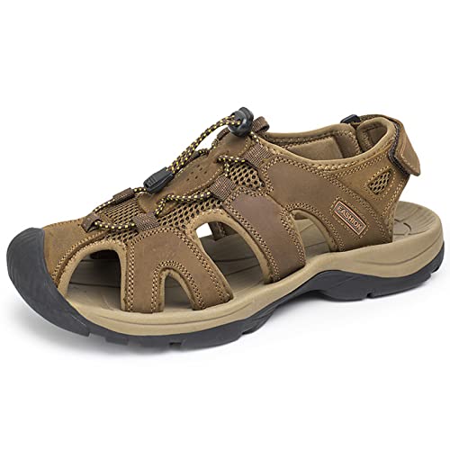 Herren-Sport-Outdoor-Sandalen, Sommer-Herren-Strandschuhe, geschlossene Zehenschuhe, lässige Trekking-Wandersandalen (Color : Brown, Size : EU 39) von EKsma