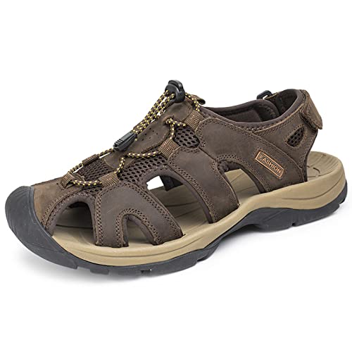 Herren-Sport-Outdoor-Sandalen, Sommer-Herren-Strandschuhe, geschlossene Zehenschuhe, lässige Trekking-Wandersandalen (Color : Dark Brown, Size : EU 37) von EKsma