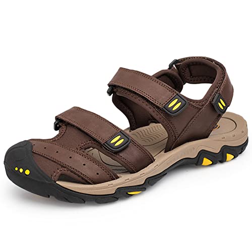 Herren-Sport-Outdoor-Sandalen, Sommer-Strandschuhe, geschlossene Zehen, Wandern, Wandern, Trekking-Sandalen (Color : Dark Brown, Size : EU 37) von EKsma