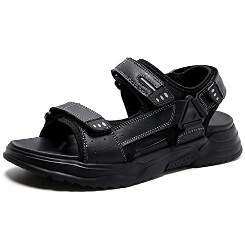 Herren-Sportsandalen, Outdoor-Wandersandalen, offene Zehen, Leder, leichte Trail-Walking-Freizeitsandalen, Wasserschuhe (Color : Black, Size : EU 37) von EKsma