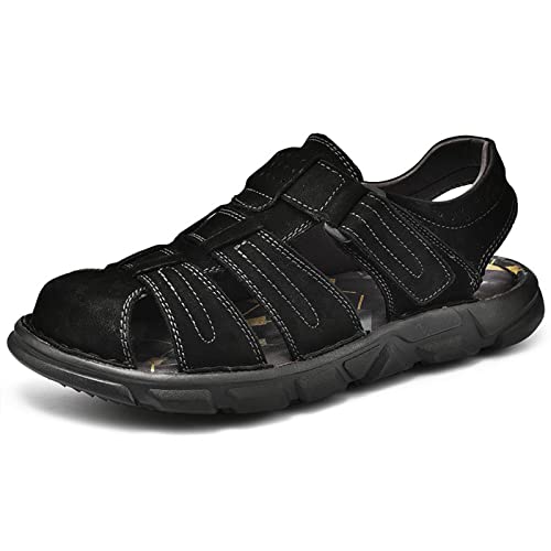 Herren-Wandersandalen, Outdoor-Sport, Sommer, Strand, Fischer, Wasserschuhe, Herren-Gehsandalen mit geschlossenen Zehen, bequeme, atmungsaktive Trekkingschuhe (Color : Black, Size : EU 39) von EKsma