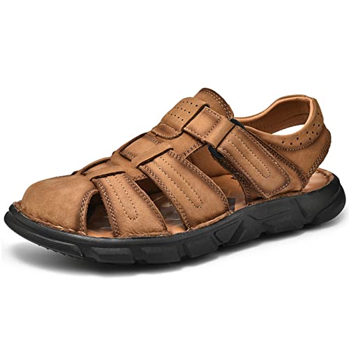 Herren-Wandersandalen, Outdoor-Sport, Sommer, Strand, Fischer, Wasserschuhe, Herren-Gehsandalen mit geschlossenen Zehen, bequeme, atmungsaktive Trekkingschuhe (Color : Brown, Size : EU 37) von EKsma