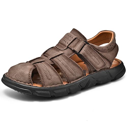 Herren-Wandersandalen, Outdoor-Sport, Sommer, Strand, Fischer, Wasserschuhe, Herren-Gehsandalen mit geschlossenen Zehen, bequeme, atmungsaktive Trekkingschuhe (Color : Dark Brown, Size : EU 37) von EKsma