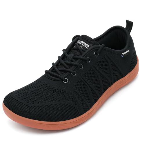 ELAPHURUS Unisex Breite Barfußschuhe Herren Minimalistische Barfussschuhe Damen Atmungsaktiv Walkingschuhe Leicht Traillaufschuhe,Schwarz,44 EU von ELAPHURUS