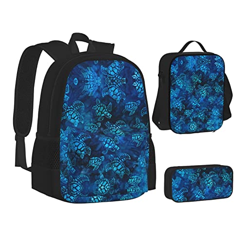 ELBULL Bell Orchidee Schulrucksack Jungen Mädchen Schulbüchertasche Set Schüler Rucksack mit Lunchbox und Federmäppchen, Meeresschildkröte-blau, Einheitsgröße, Reiserucksäcke von ELBULL