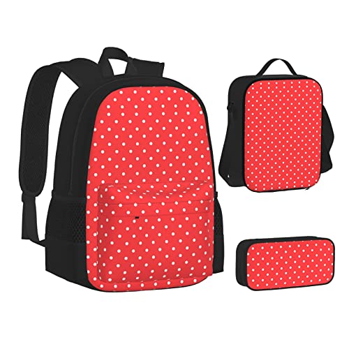 ELBULL Bell Orchidee Schulrucksack Jungen Mädchen Schulbüchertasche Set Schüler Rucksack mit Lunchbox und Federmäppchen, Rot und Weiß gepunktet, Einheitsgröße, Reiserucksäcke von ELBULL