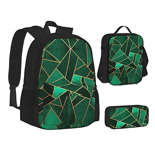 ELBULL Libelle Malerei Schulrucksack Jungen Mädchen Schule Büchertasche Set Schüler Rucksack mit Lunchbox und Federmäppchen, Schwarz und Gold, geometrisch, Einheitsgröße, Reiserucksäcke von ELBULL