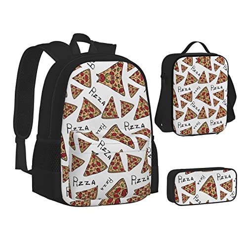 ELBULL Schulrucksack mit Pizza-Muster, für Jungen und Mädchen, Schulbücher, Set für Schüler, Rucksack mit Lunchbox und Federmäppchen, Pizza-Muster, Einheitsgröße, Reiserucksäcke von ELBULL