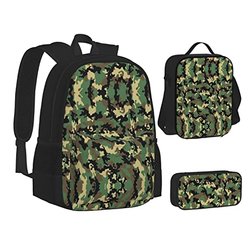 ELBULL Sonnenuntergang Kaktus in der Wüste Schulrucksack Jungen Mädchen Schule Büchertasche Set Schüler Rucksack mit Lunchbox und Federmäppchen, camouflage, Einheitsgröße, Reiserucksäcke von ELBULL