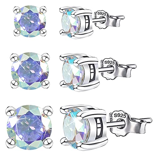 Buntes Kristall rundes Ohrringe Set - Sterling Silber Hypoallergenes rundes Kristall Funkelnde Ohrstecker Set Piercing Schmuck Geschenk für Frauen Männer Mädchen 4MM / 5MM / 6MM (colorful-white) von ELEDUCTMON