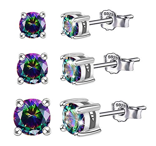 Buntes Kristall rundes Ohrringe Set - Sterling Silber Hypoallergenes rundes Kristall Funkelnde Ohrstecker Set Piercing Schmuck Geschenk für Frauen Männer Mädchen 4MM / 5MM / 6MM (colorful-black) von ELEDUCTMON